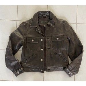 VTG Women’s Leather Banana Republic Trucker Biker Western Jacket Brown Sz XS